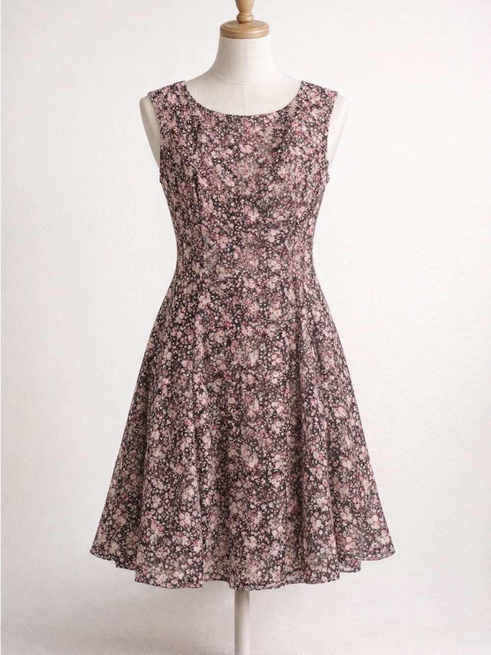 Mauve Pink Floral Midi Fit-and-Flare Dress
